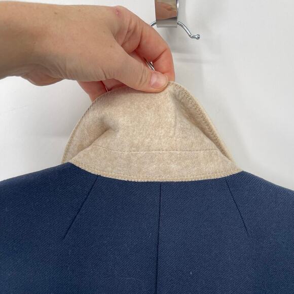 J. Crew Navy Blue Topcoat with White Contrast Lapel in Double Serge Wool size 2 - Picture 10 of 13